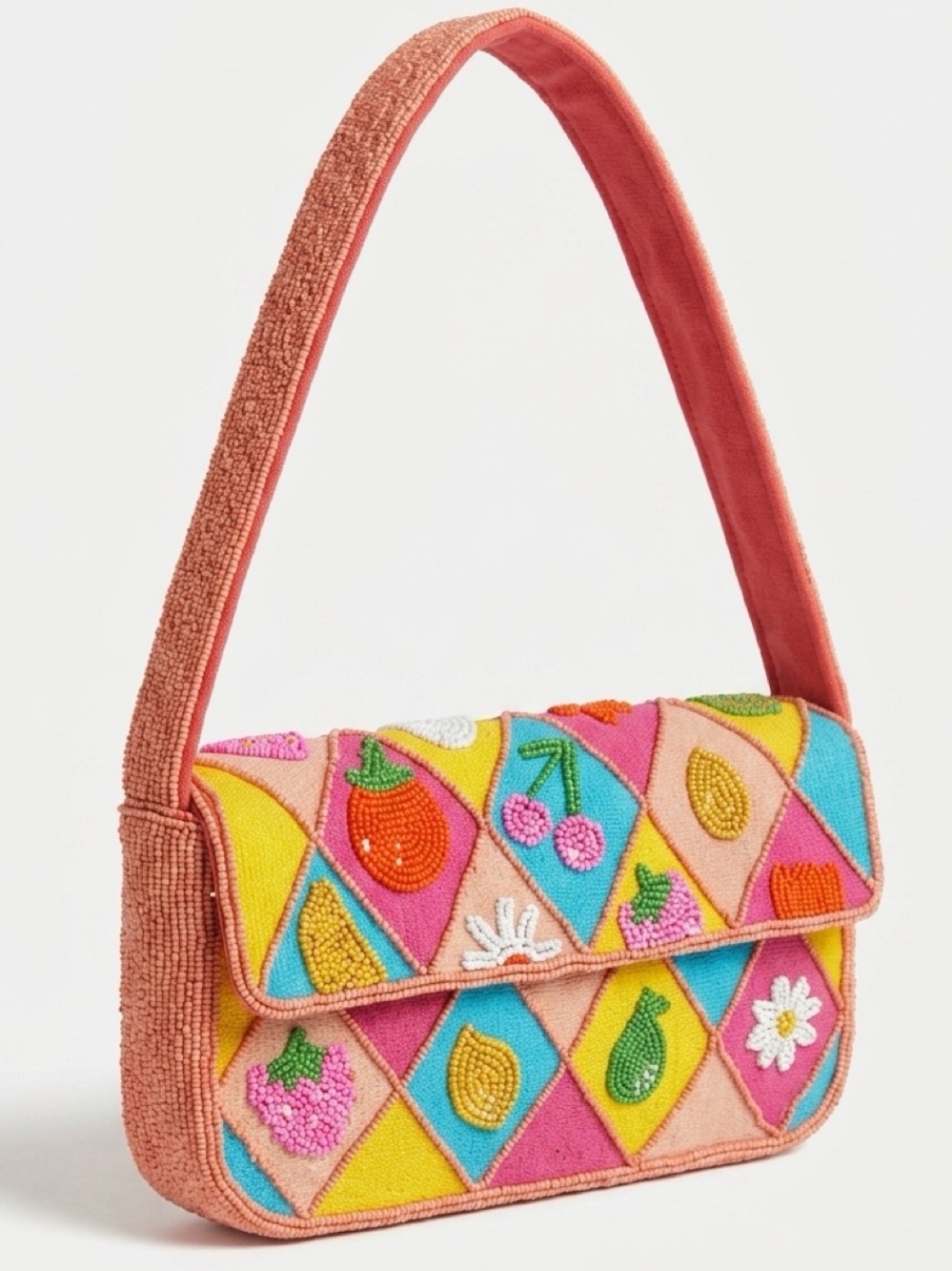 America & Beyond 🍓🍒🍋🌼✨viral Fruit Beaded Bag NWT Style Maximalist Shoulder Bag